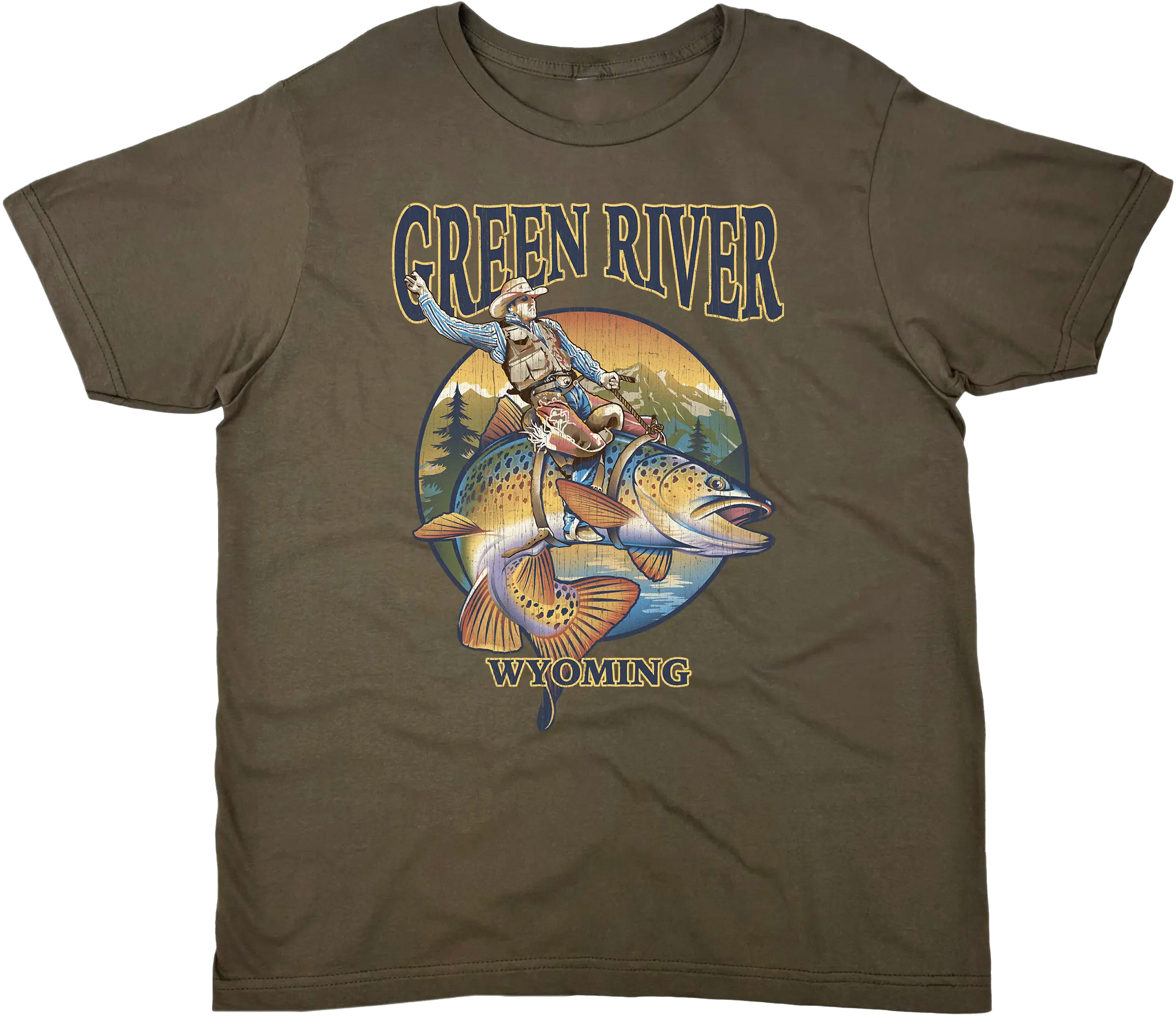 GREEN RIVER WY BUCKING BROWN SOLID TEE