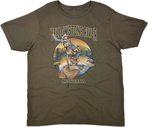 YELLOWSTONE RIVER MONTANA BUCKIN BROWN SOLID TEE