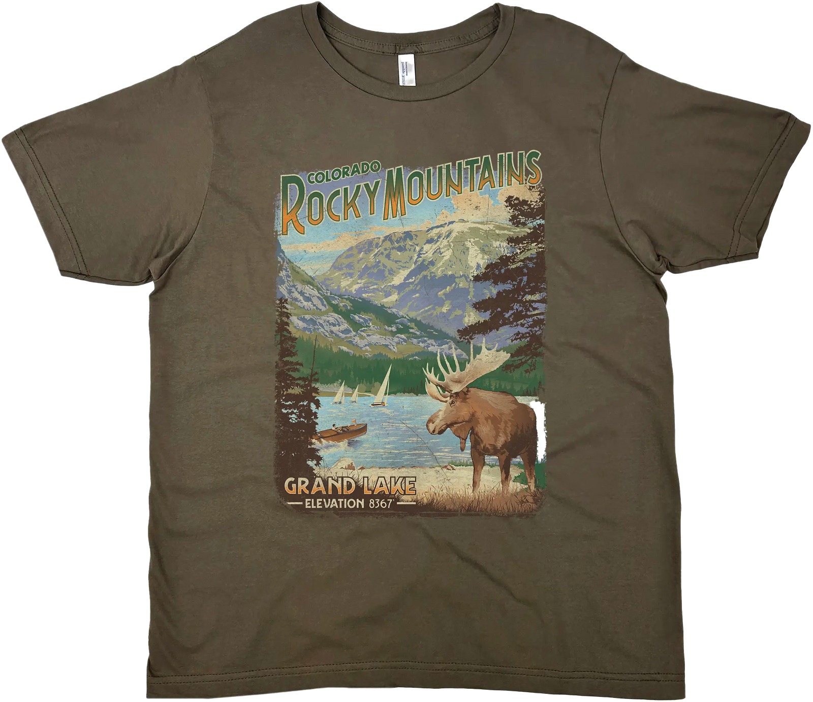 ROCKY MOUNTAINS GRAND LAKE COLORADO SOLID TEE