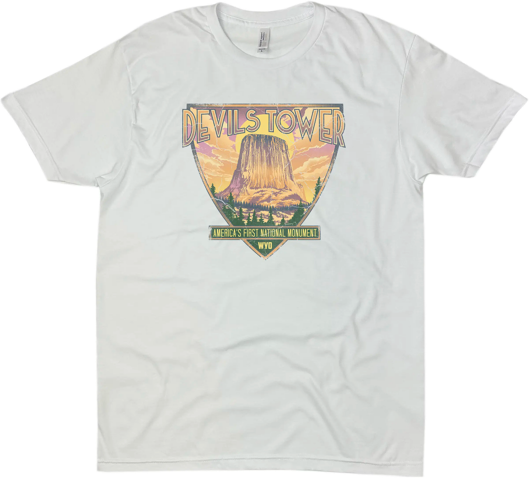 DEVILS TOWER AMERICA'S FIRST NATIONAL MONUMENT SHIELD SOLID TEE