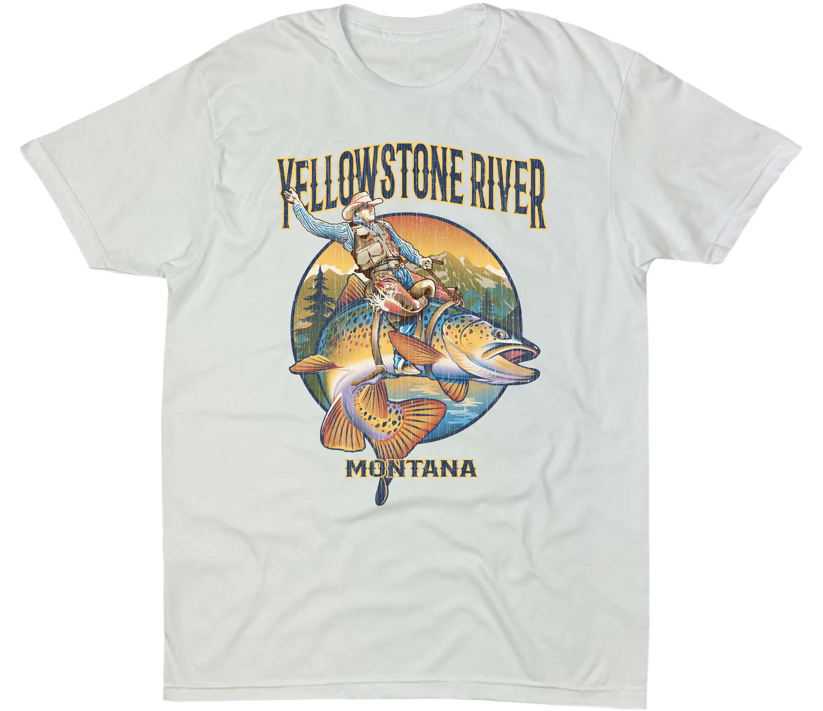 YELLOWSTONE RIVER MONTANA BUCKIN BROWN SOLID TEE