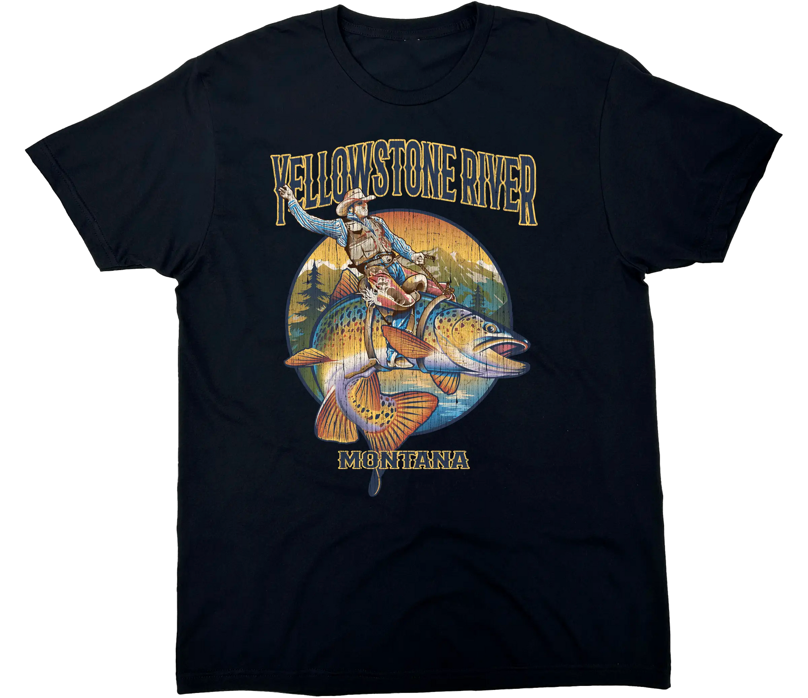 YELLOWSTONE RIVER MONTANA BUCKIN BROWN SOLID TEE
